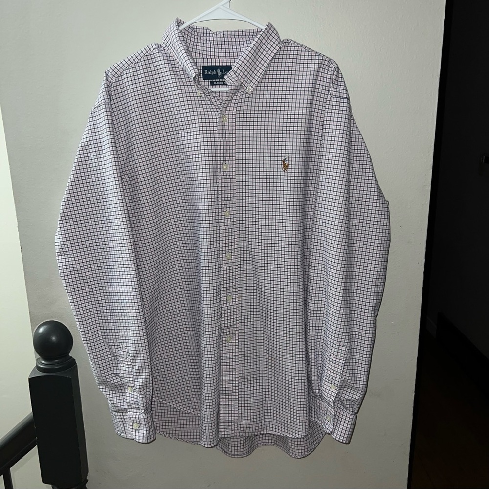 Polo Ralph Lauren Button-Down Cotton Shirt Pink Blue Tattersall Check XL